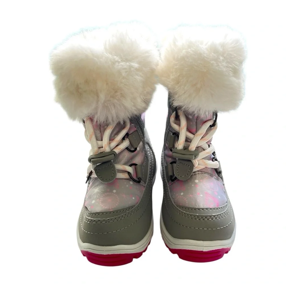 Dream Paris Girls Toddler Pink and Gray Snow Boots with Faux Fur Trim Size 4T